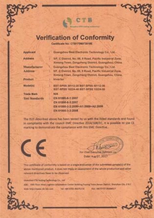 CE European Conformity — Inverter EMC certificate