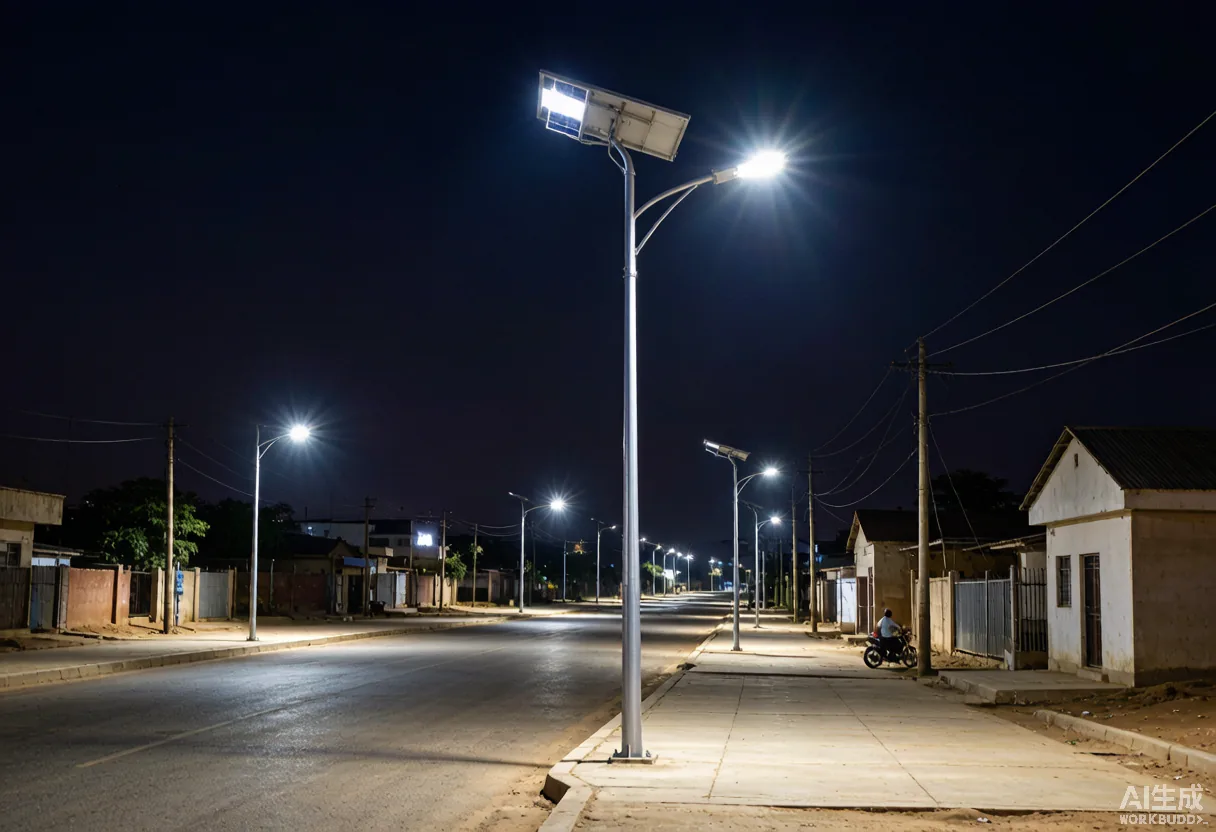 Solar street lights installed along a roadway — WONENG project