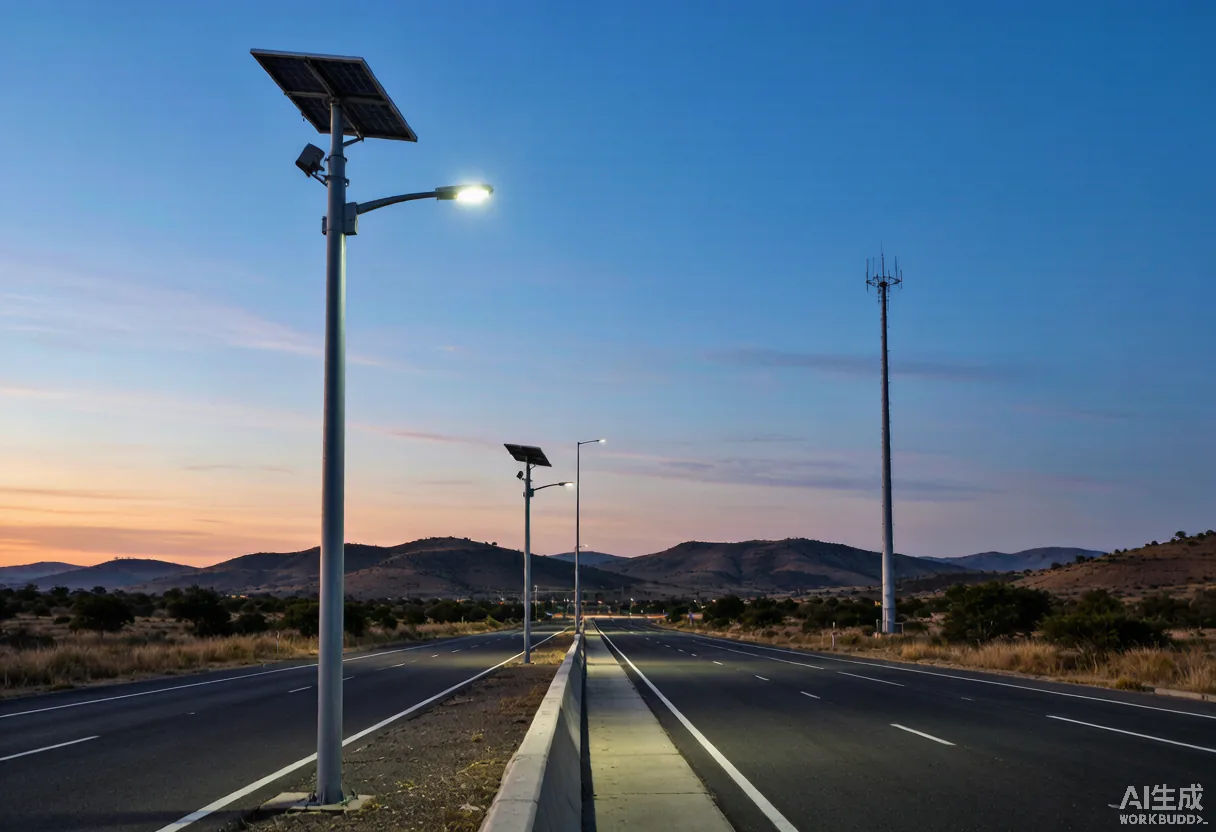Solar street lights along a highway — WONENG installation